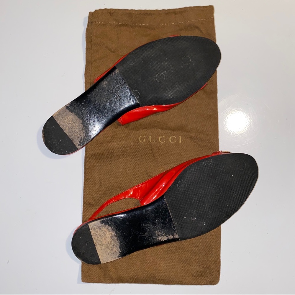 Gucci Horsebit Red Patent Slingback Sandal Flats - Picture 12 of 17